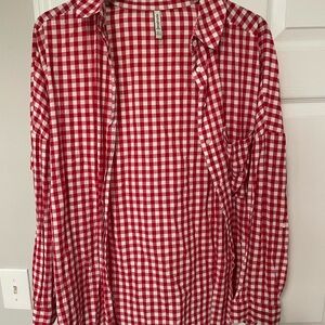 Stradivarius Red and White Plaid Shirt